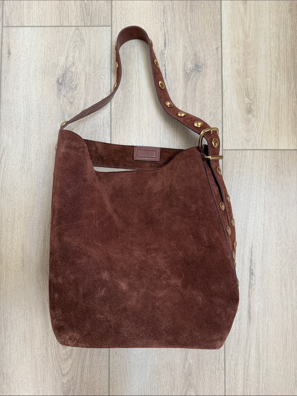 Madewell Brown Suede Shoulder Bag with Studded Strap